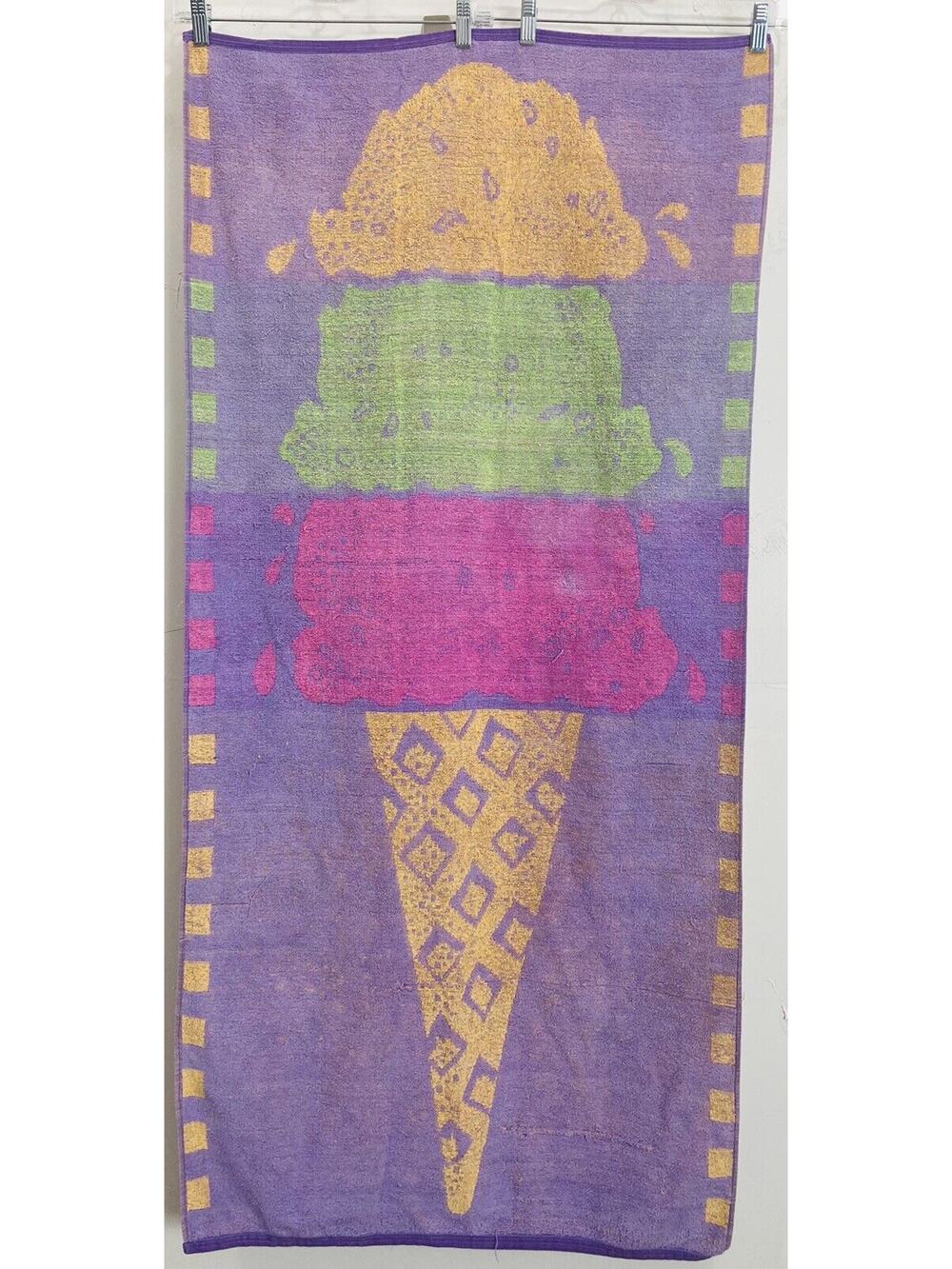 Terrycloth Beach Bath Towel Ice Cream Cone Retro Colorful Vintage Purple Orange